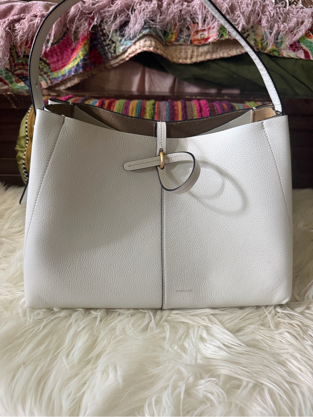 Wandler Cream Leather Shoulder Bag with Loop Closure
